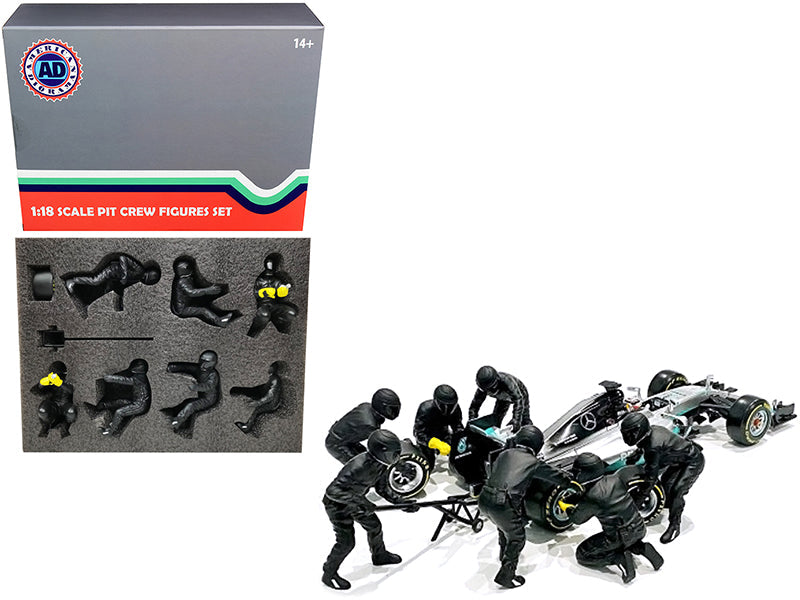 Formula One F1 Pit Crew 7 Figurine Set Team Black Release II for 1/18 Scale Models by American Diorama free shipping USA