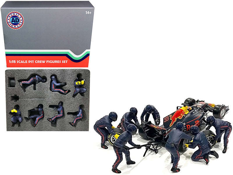Formula One F1 Pit Crew 7 Figurine Set Team Blue Release II for 1/18 Scale Models by American Diorama free shipping USA