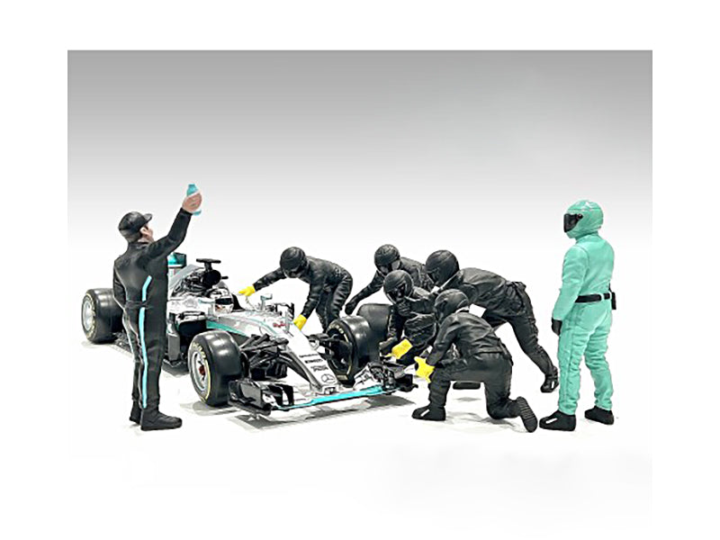 Formula One F1 Pit Crew 7 Figure Set Team Black Release III for 1/18 Scale Models by American Diorama free shipping USA