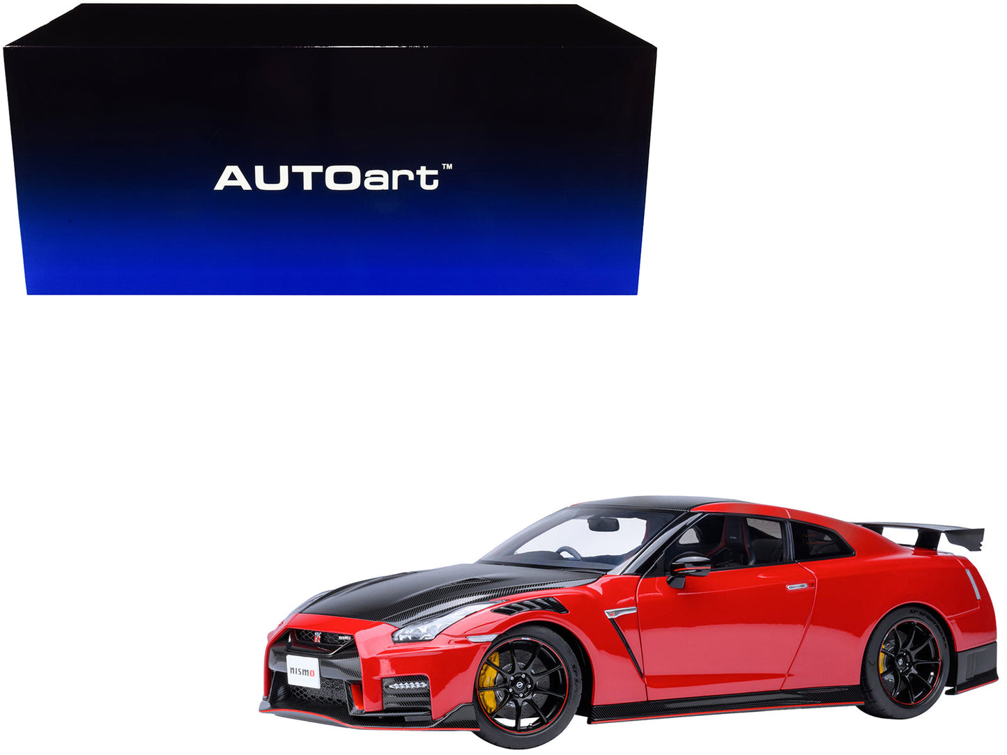 2022 Nissan GT-R (R35) Nismo Special Edition RHD (Right Hand Drive) Vibrant Red with Carbon Hood and Top 1/18 Model Car by Autoart free shipping USA