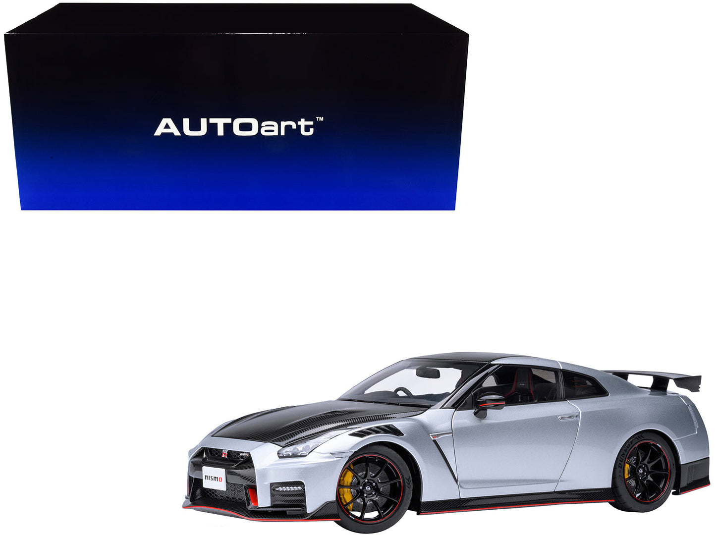 2022 Nissan GT-R (R35) Nismo Special Edition RHD (Right Hand Drive) Ultimate Metal Silver with Carbon Hood and Top 1/18 Model Car by Autoart free shipping USA