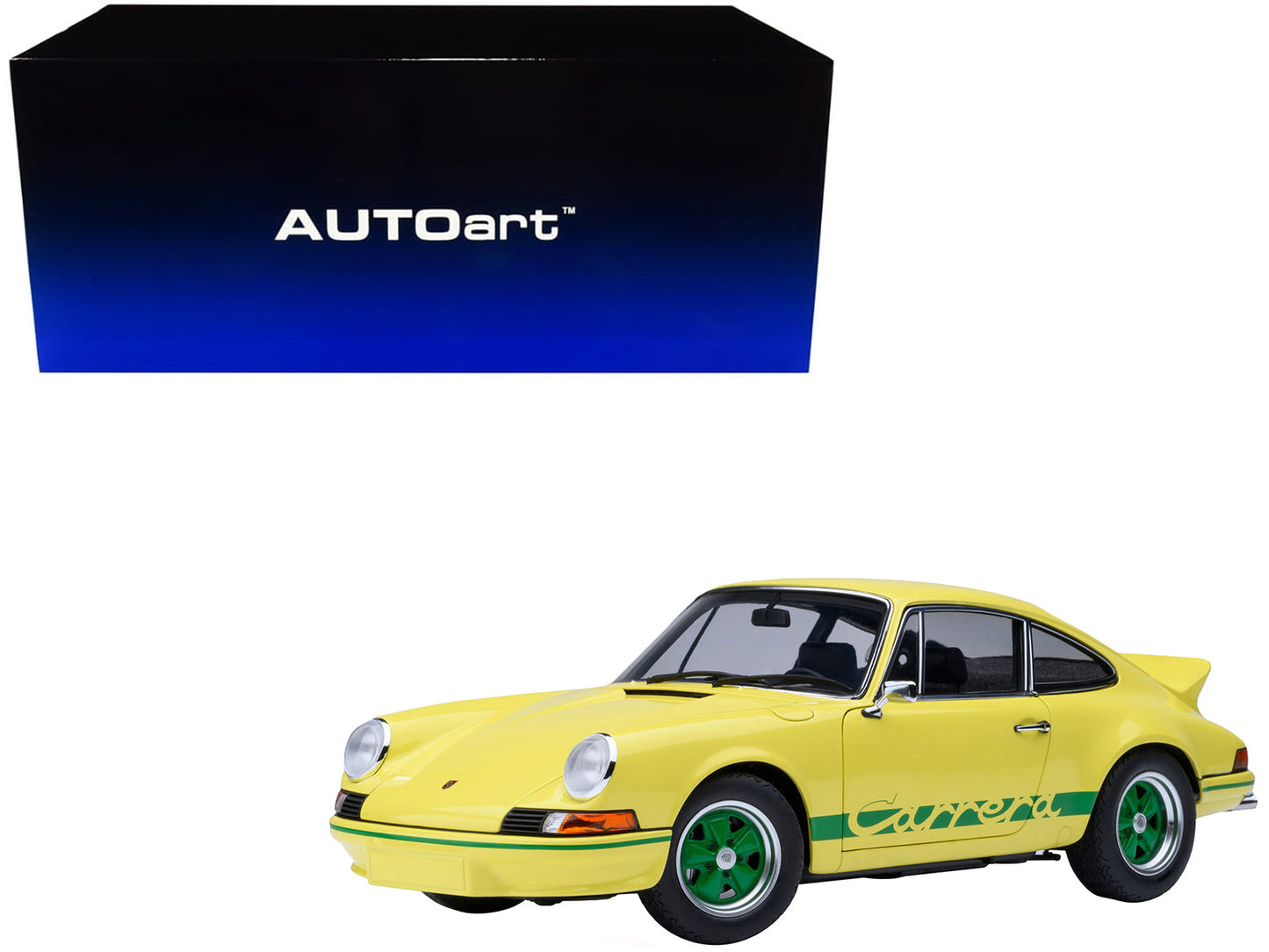 Porsche 911 Carrera 2.7 RS Light Yellow with Green Stripes and Wheels 1/18 Model Car by Autoart free shipping USA