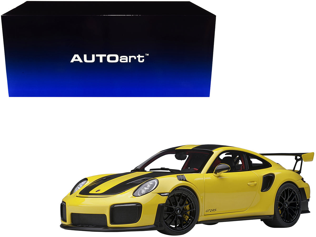 Porsche 911 (991.2) GT2 RS Weissach Package Racing Yellow with Carbon Stripes 1/18 Model Car by Autoart free shipping USA