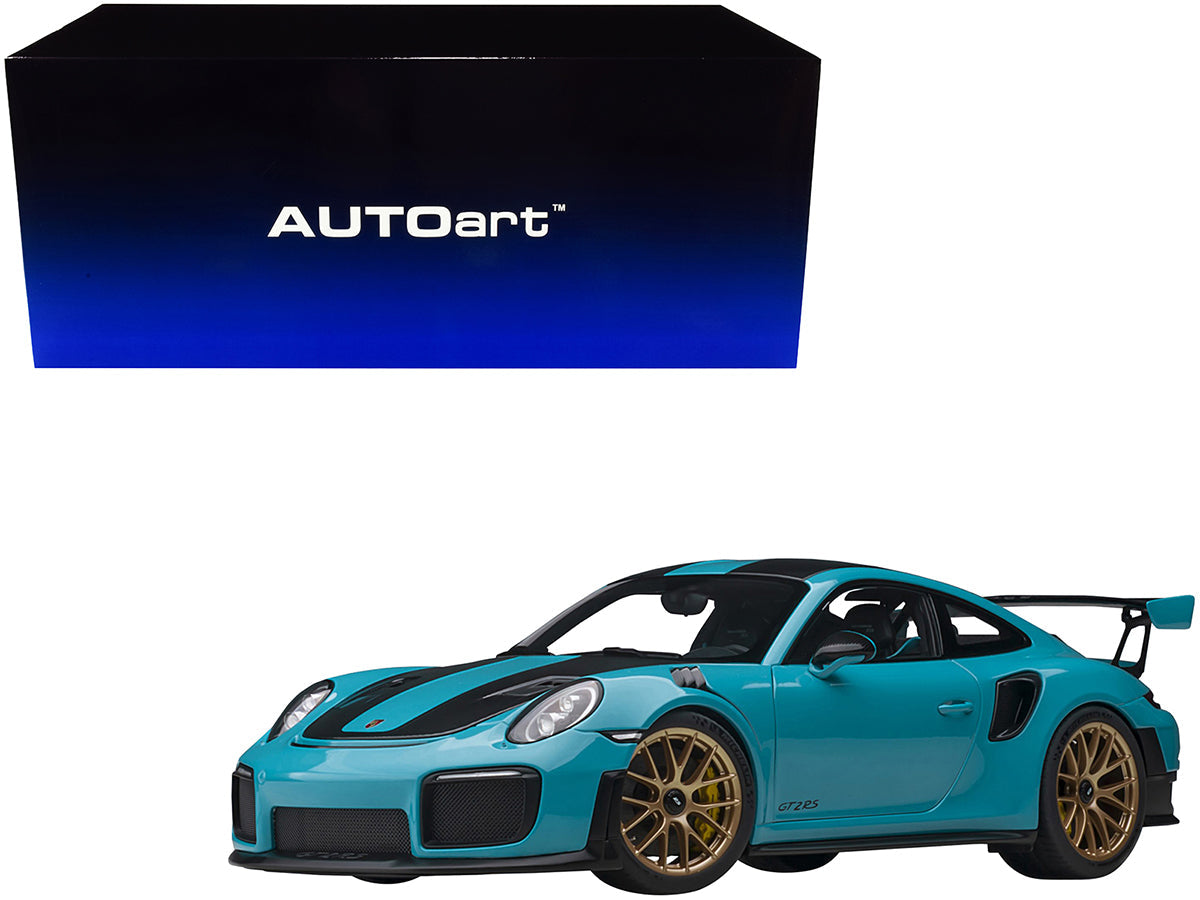 Porsche 911 (991.2) GT2 RS Weissach Package Miami Blue with Carbon Stripes 1/18 Model Car by Autoart free shipping USA
