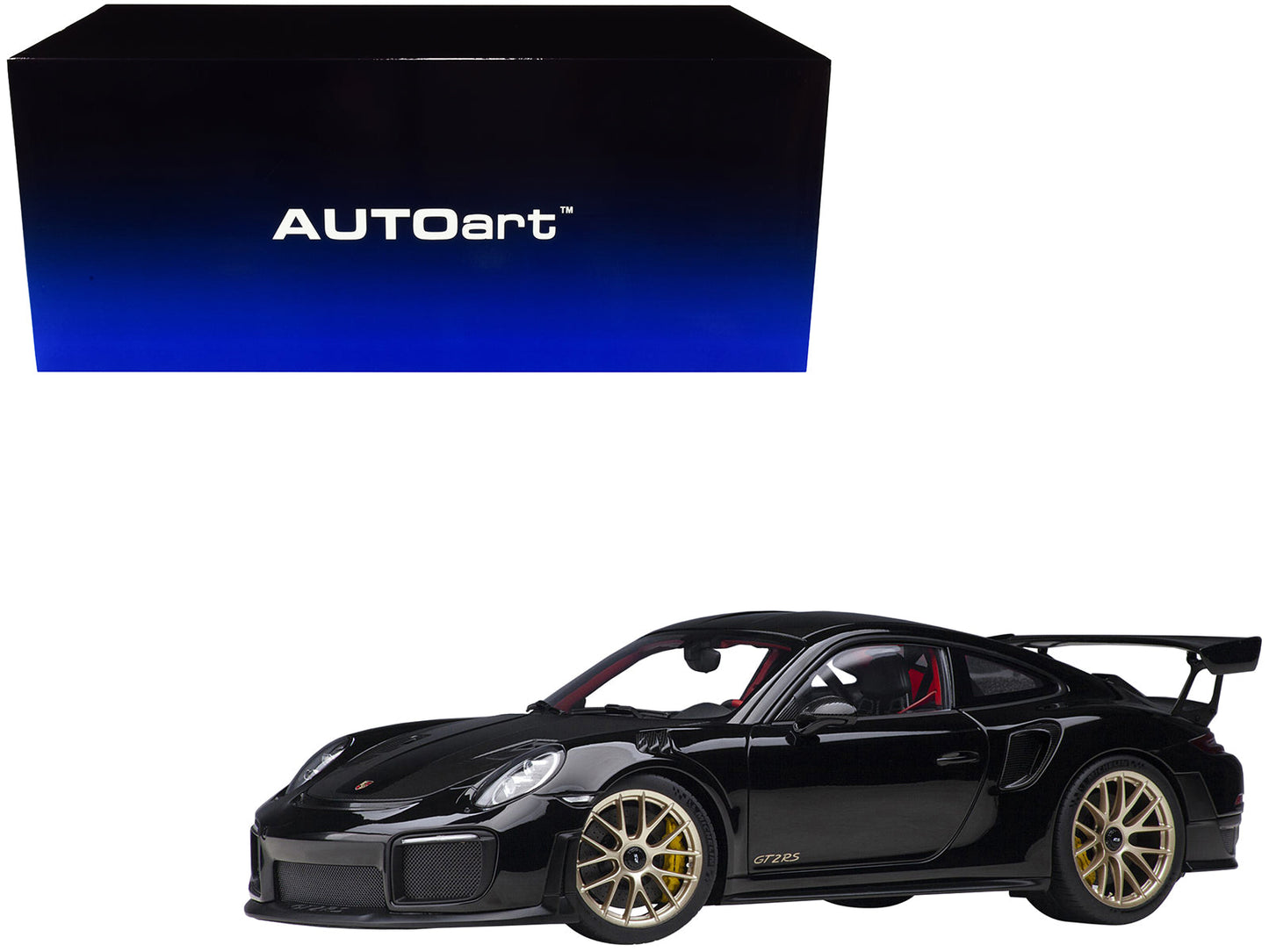 Porsche 911 (991.2) GT2 RS Weissach Package Black with Carbon Stripes 1/18 Model Car by Autoart free shipping USA