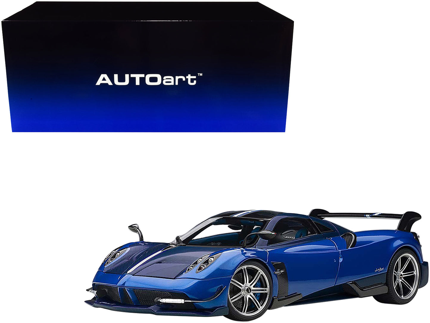 Pagani Huayra BC Blu Francia / Candy Blue Metallic with Carbon Accents 1/18 Model Car by Autoart free shipping USA