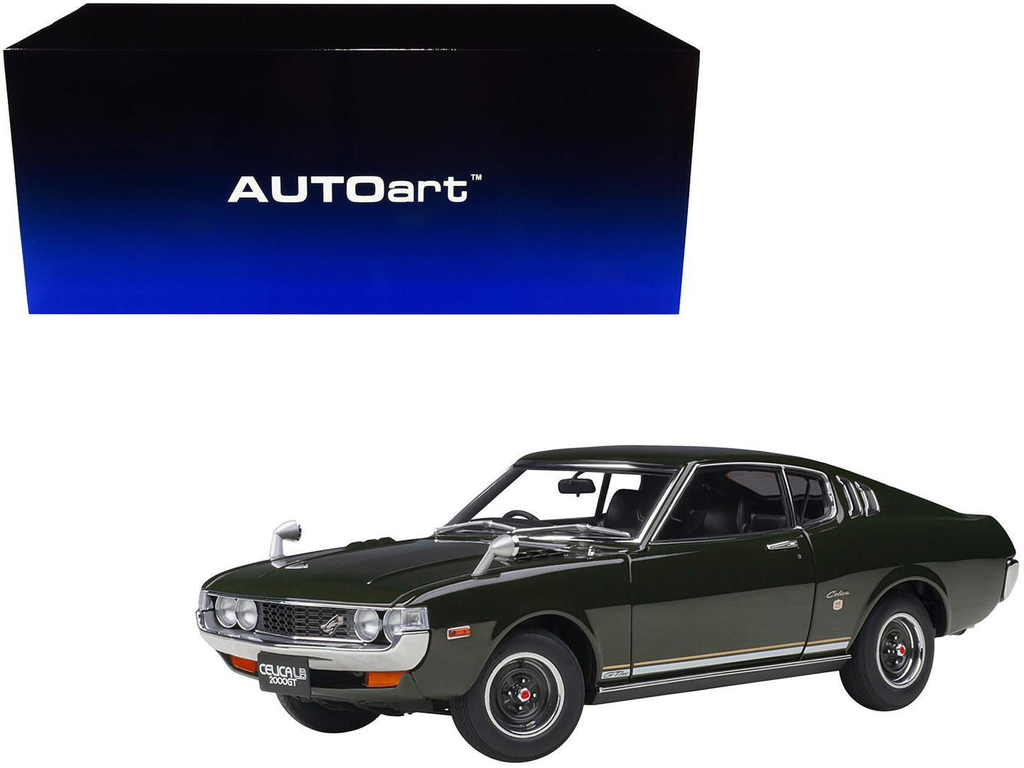 1973 Toyota Celica Liftback 2000GT (RA25) RHD (Right Hand Drive) Moss Green 1/18 Model Car by Autoart free shipping USA