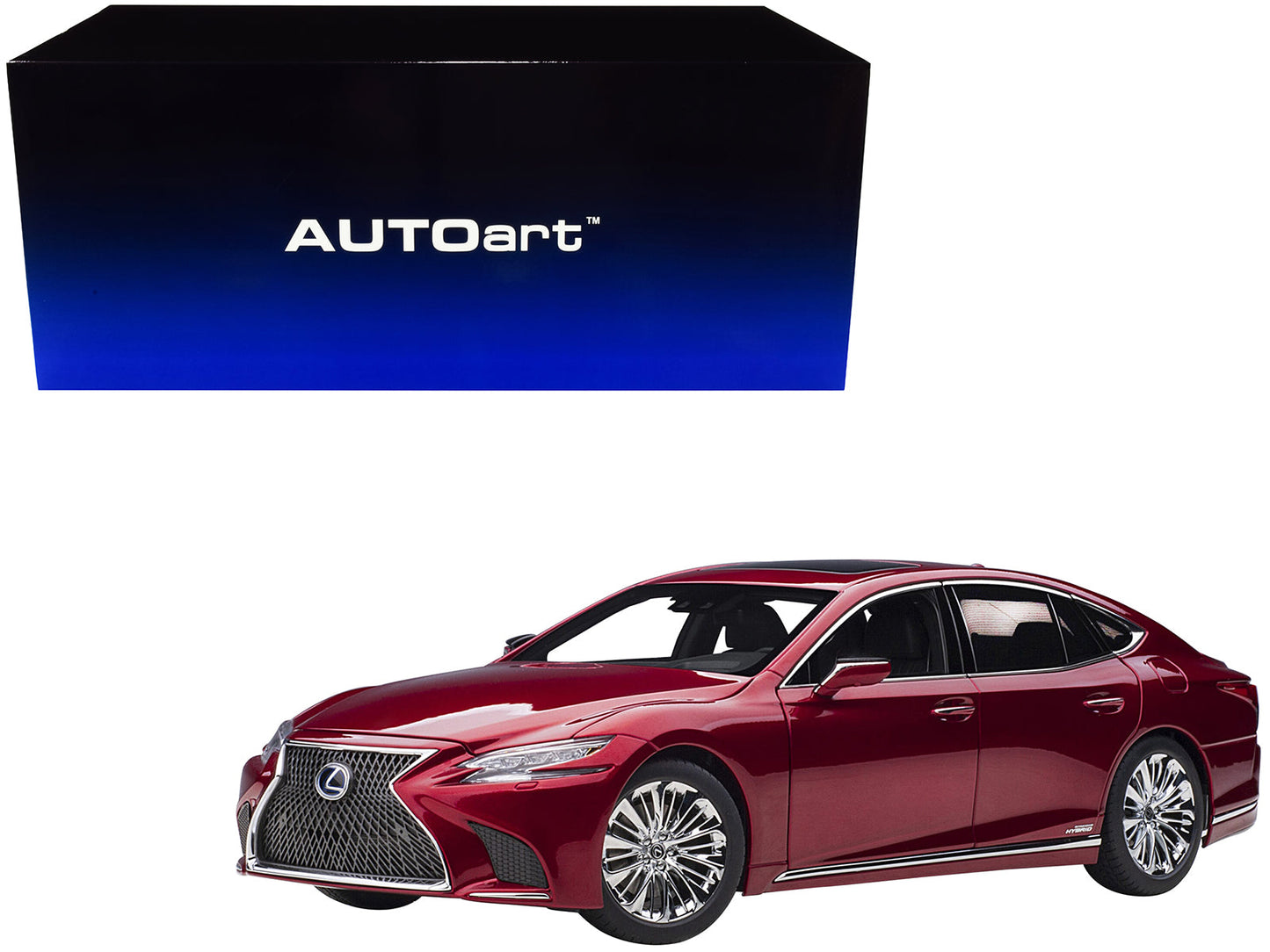 Lexus LS500h Morello Red Metallic with Chrome Wheels 1/18 Model Car by Autoart free shipping USA