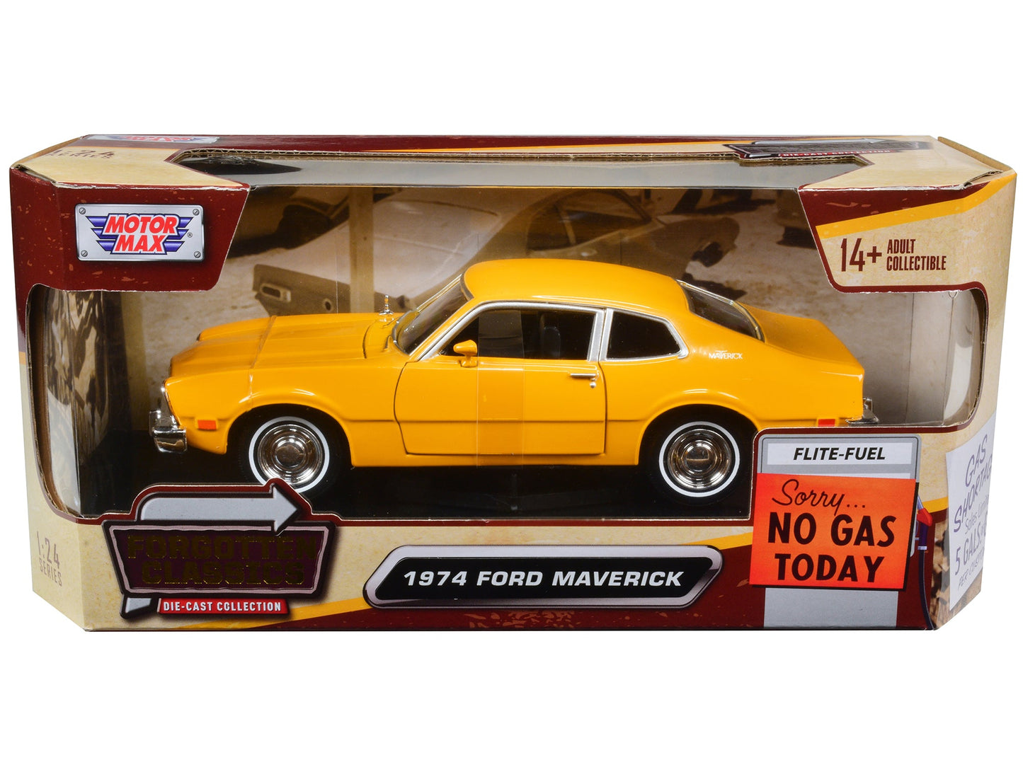 1974 Ford Maverick Yellow "Forgotten Classics" 1/24 Diecast Model Car by Motormax free shipping USA