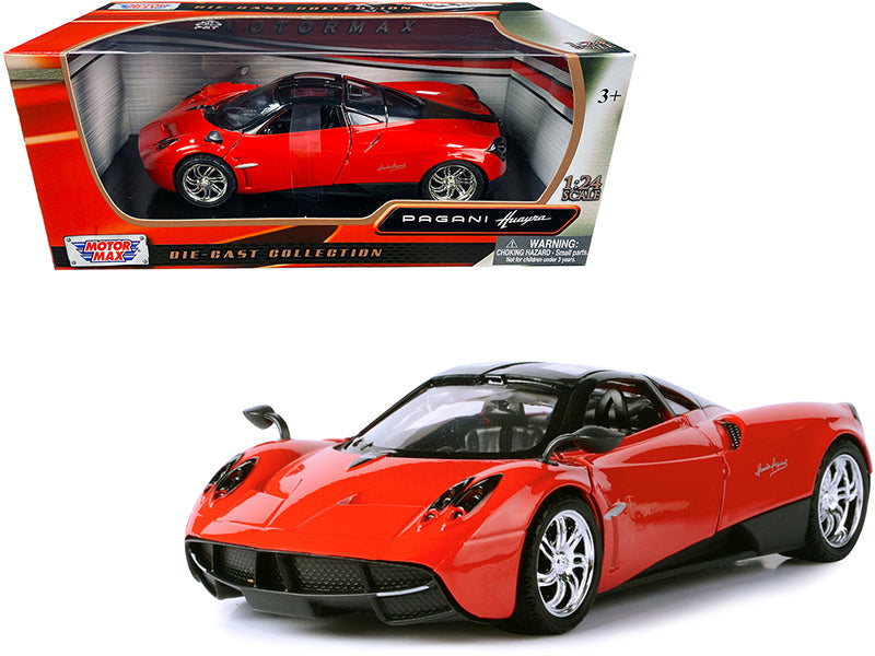 Pagani Huayra Bright Red with Chrome Wheels 1/24 Diecast Model Car by Motormax free shipping USA
