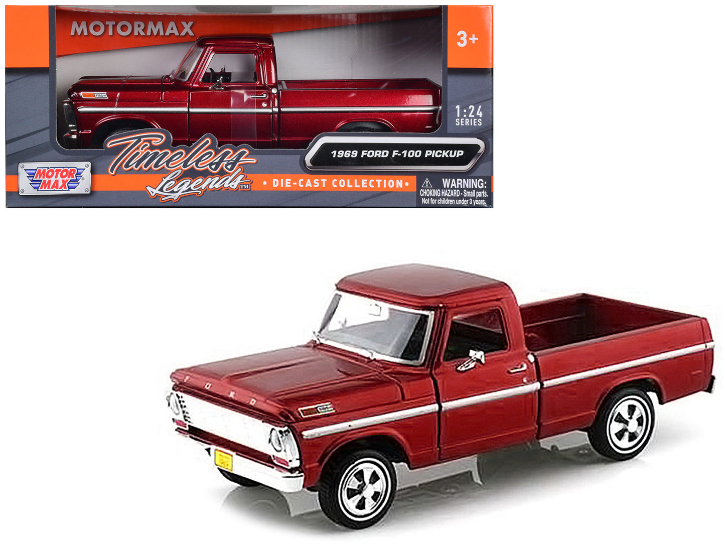 1969 Ford F-100 Pickup Truck Burgundy 1/24 Diecast Model Car by Motormax free shipping USA