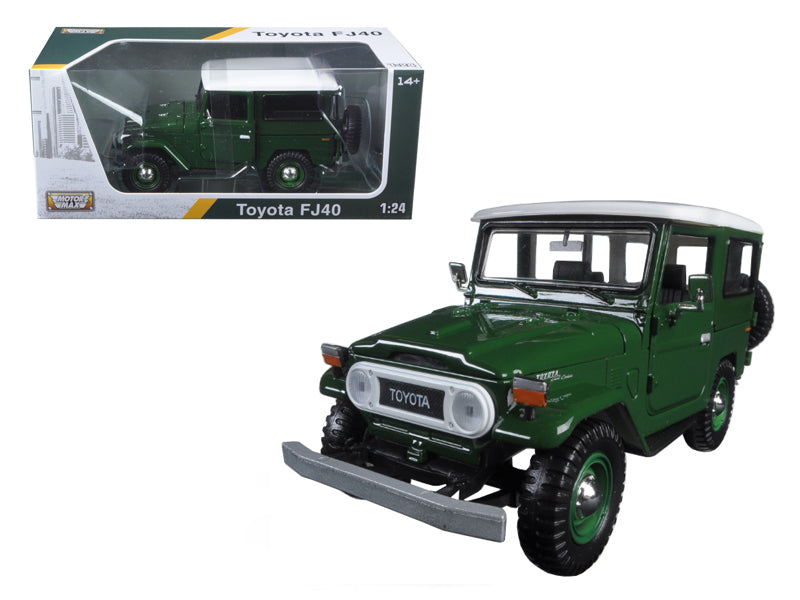 Toyota FJ40 Dark Green with White Top 1/24 Diecast Model Car by Motormax free shipping USA
