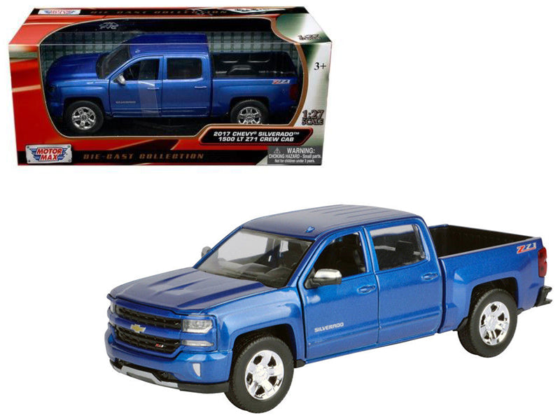 2017 Chevrolet Silverado 1500 LT Z71 Crew Cab Pickup Truck Blue 1/27 Diecast Model Car by Motormax free shipping USA