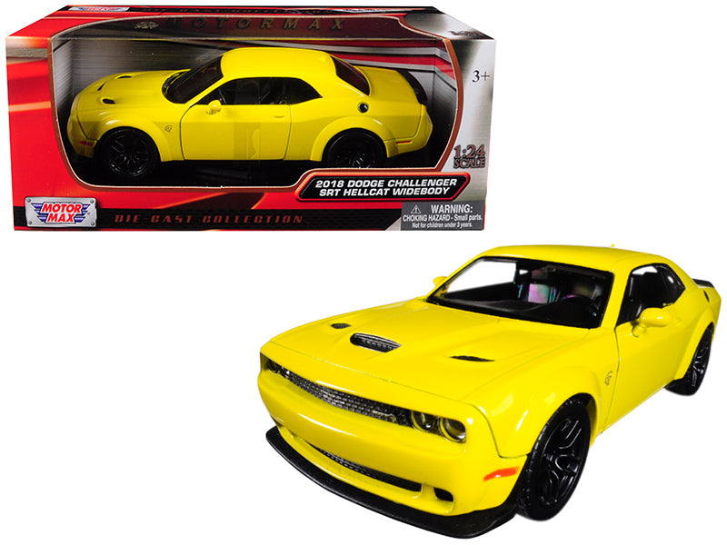 2018 Dodge Challenger SRT Hellcat Widebody Yellow 1/24 Diecast Model Car by Motormax free shipping USA