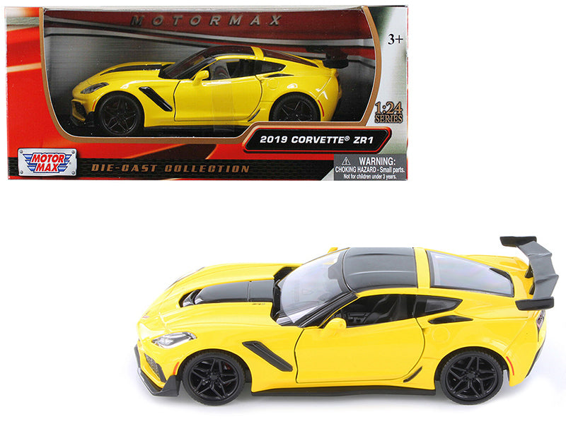 2019 Chevrolet Corvette ZR1 Yellow with Black Accents 1/24 Diecast Model Car by Motormax free shipping USA