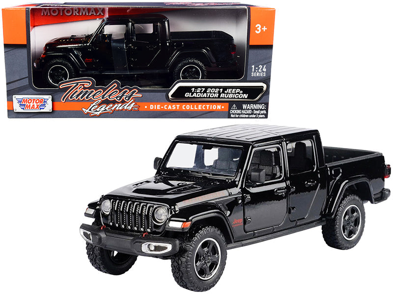 2021 Jeep Gladiator Rubicon (Closed Top) Pickup Truck Black 1/24-1/27 Diecast Model Car by Motormax free shipping USA