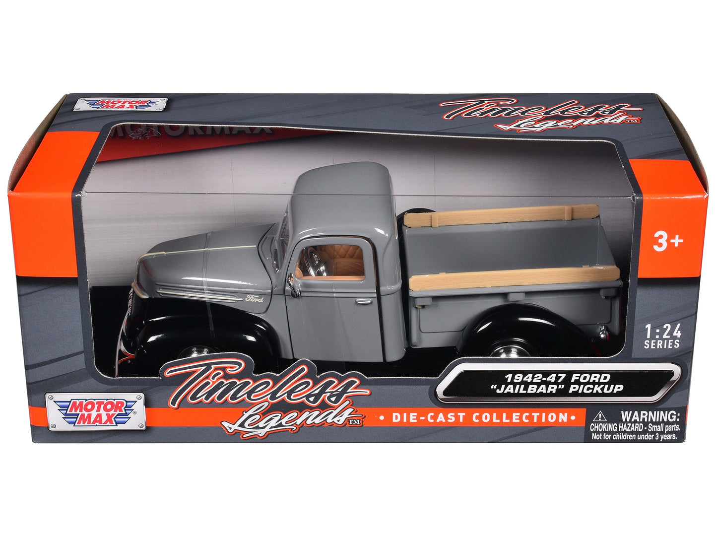 1942-47 Ford "Jailbar" Pickup Truck Gray and Black "Timeless Legends" Series 1/24 Diecast Model Car by Motormax free shipping USA