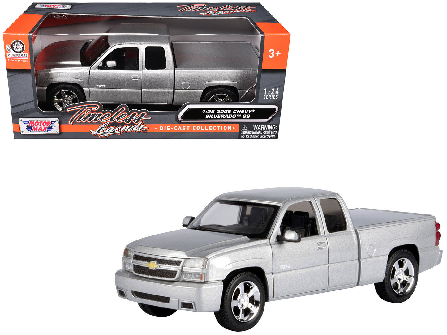 2006 Chevrolet Silverado SS Pickup Truck Silver Metallic "Timeless Legends" Series 1/25 Diecast Model Car by Motormax free shipping USA