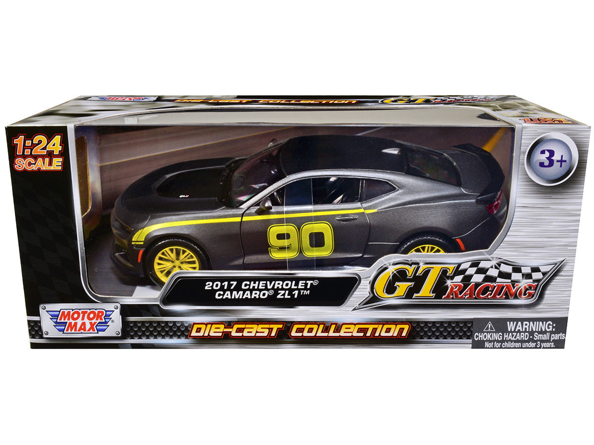 2017 Chevrolet Camaro ZL1 #90 Matt Gray with Yellow Stripes "GT Racing" Series 1/24 Diecast Model Car by Motormax free shipping USA