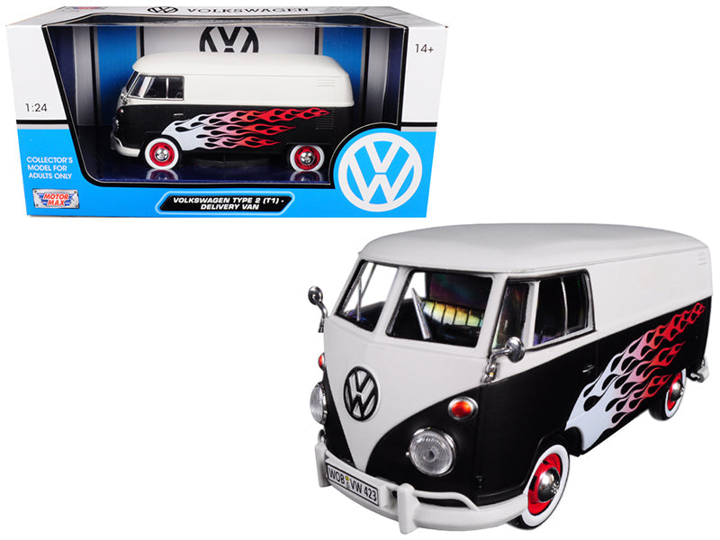 Volkswagen Type 2 (T1) Delivery Van with Flames 1/24 Diecast Car Model by Motormax free shipping USA