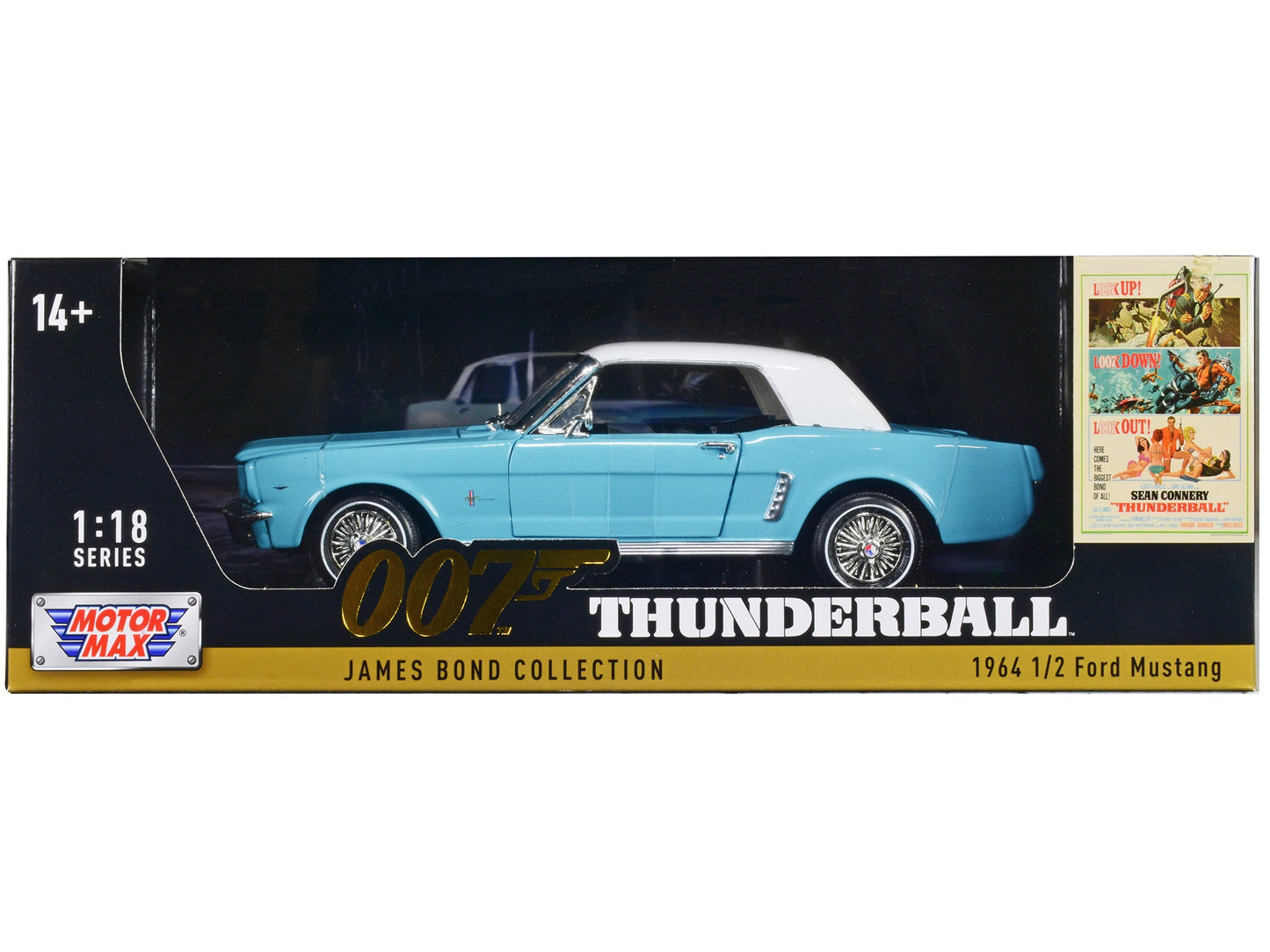 1964 1/2 Ford Mustang Light Blue with White Top James Bond 007 "Thunderball" (1965) Movie "James Bond Collection" Series 1/18 Diecast Model Car by Motormax free shipping USA