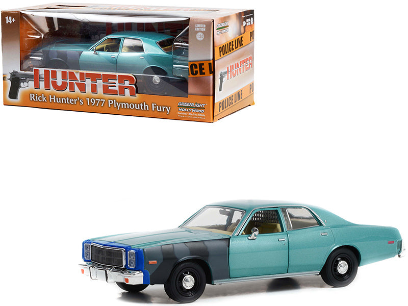 1977 Plymouth Fury Unrestored Turquoise Metallic (Sergeant Rick Hunter's) "Hunter" (1984-1991) TV Series "Hollywood Series" 1/24 Diecast Model Car by Greenlight free shipping USA