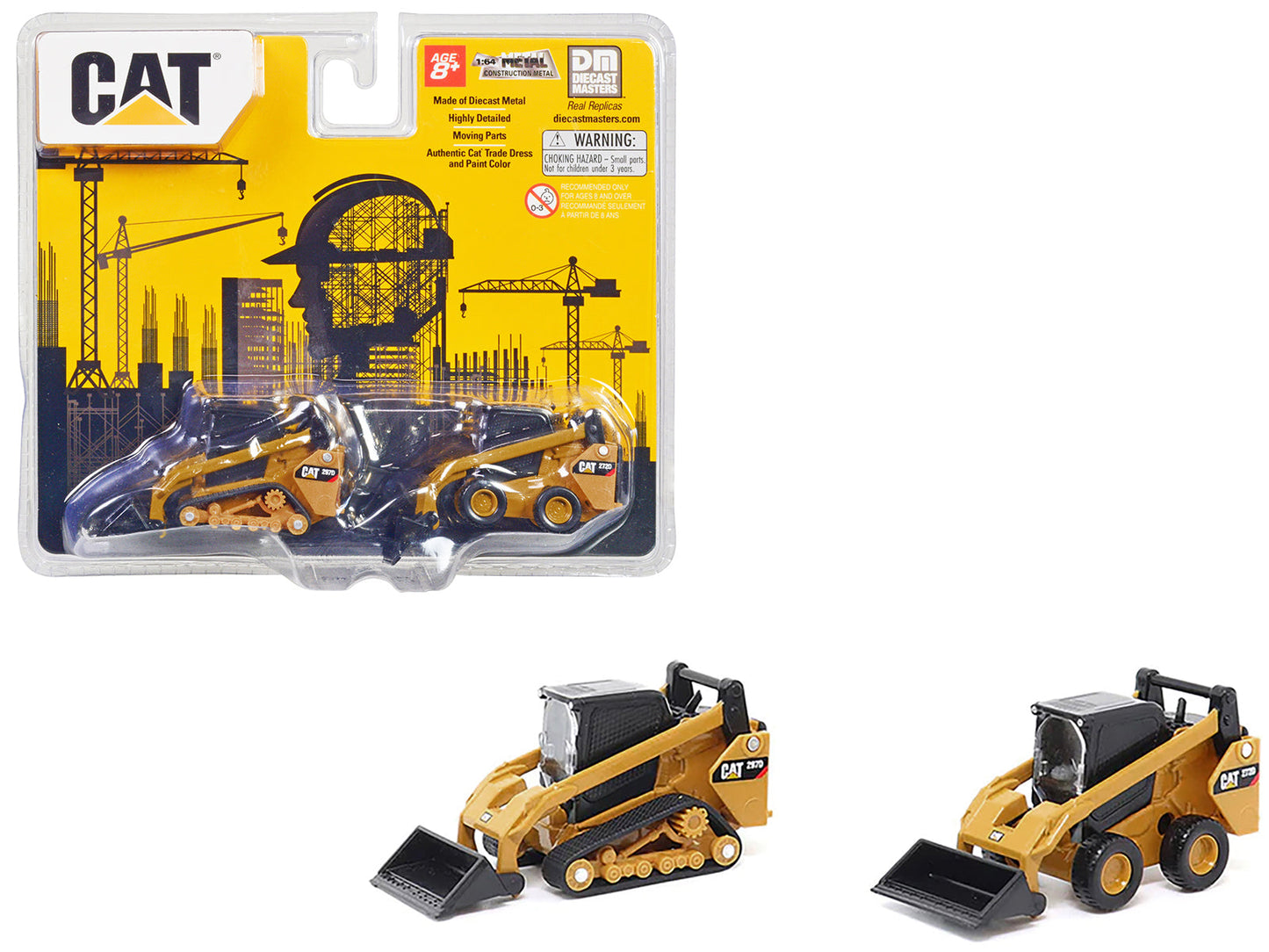 CAT Caterpillar 272D2 Skid Steer Loader Yellow and CAT Caterpillar 297D2 Compact Track Loader Yellow Set of 2 pieces 1/64 Diecast Models by Diecast Masters free shipping USA