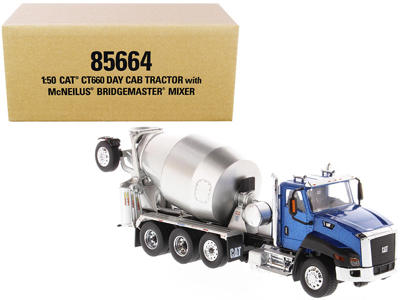 CAT Caterpillar CT660 Day Cab Tractor with McNeilus Concrete Mixer Truck Blue Metallic 1/50 Diecast Model by Diecast Masters free shipping USA