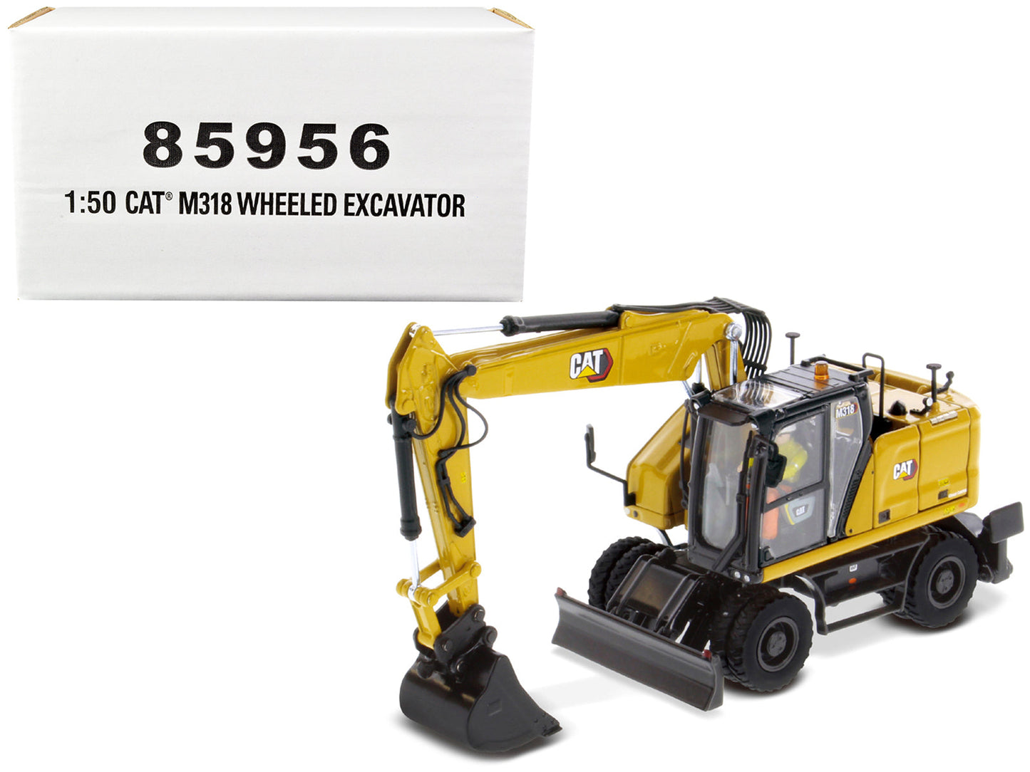 CAT Caterpillar M318 Wheeled Excavator Yellow with Operator "High Line" Series 1/50 Diecast Model by Diecast Masters free shipping USA