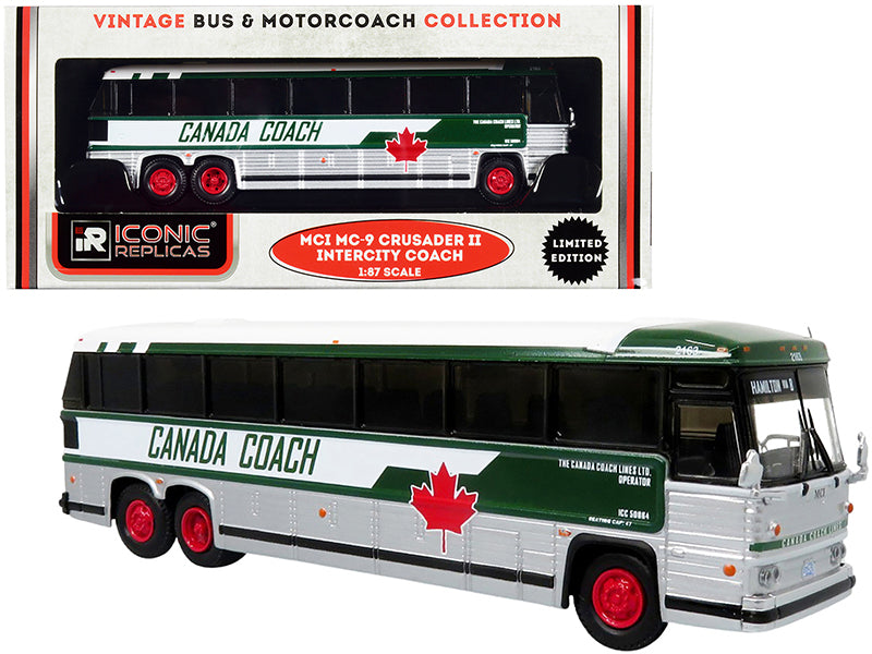 1980 MCI MC-9 Crusader II Intercity Coach Bus "Hamilton via 8" "Canada Coach" "Vintage Bus & Motorcoach Collection" 1/87 (HO) Diecast Model by Iconic Replicas free shipping USA