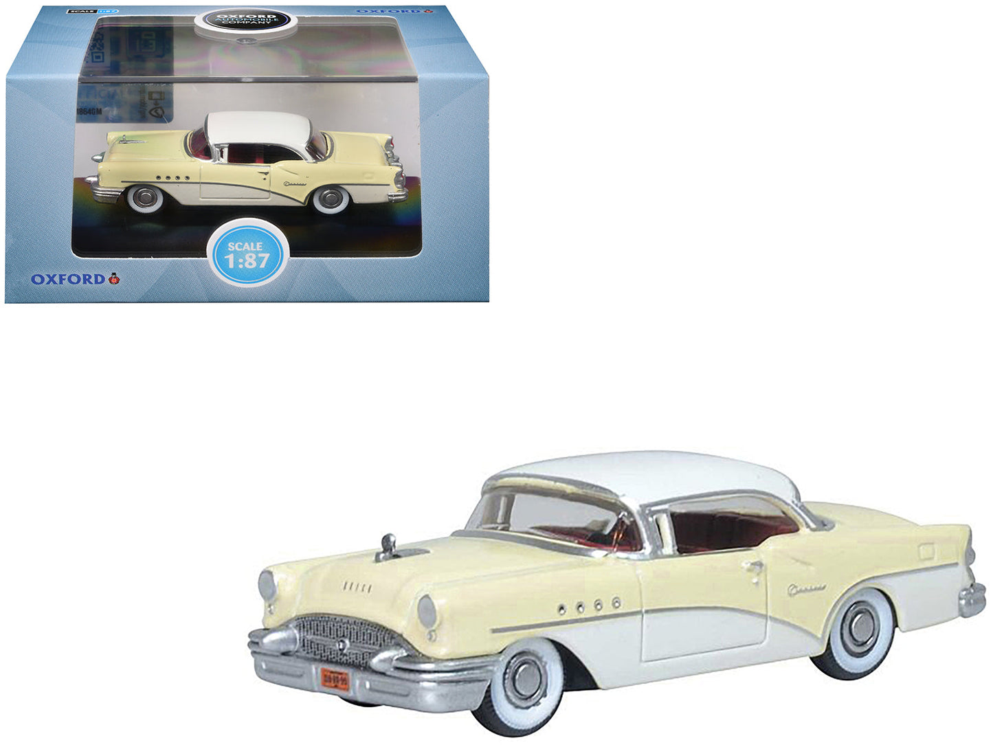 1955 Buick Century Condor Yellow and Dover White with Red Interior 1/87 (HO) Scale Diecast Model Car by Oxford Diecast free shipping USA