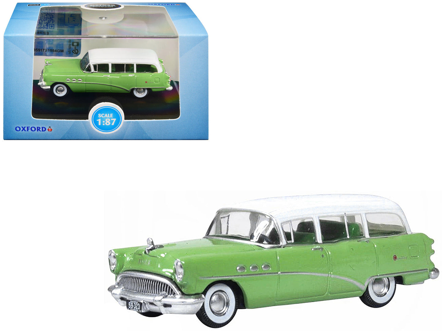 1954 Buick Century Estate Wagon Willow Green and White 1/87 (HO) Scale Diecast Model Car by Oxford Diecast free shipping USA