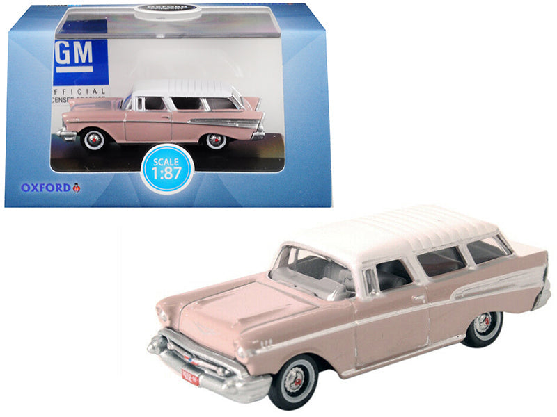 1957 Chevrolet Nomad Dusk Pearl Pink with Imperial Ivory Top 1/87 (HO) Scale Diecast Model Car by Oxford Diecast free shipping USA