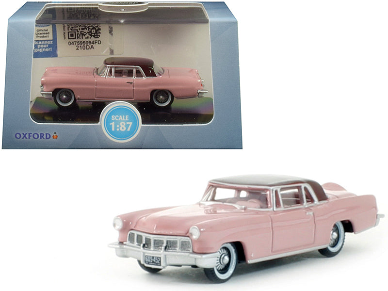 1956 Lincoln Continental Mark II Pink with Dubonnet Red Top 1/87 (HO) Scale Diecast Model Car by Oxford Diecast free shipping USA