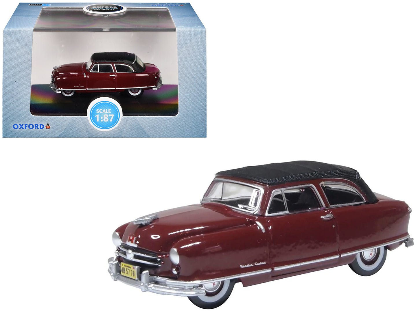 1950 Nash Rambler Custom Landau Convertible (Closed) Sunset Maroon with Black Top 1/87 (HO) Scale Diecast Model Car by Oxford Diecast free shipping USA