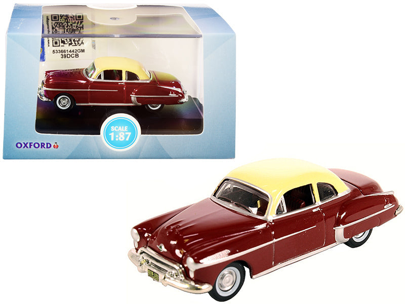 1950 Oldsmobile Rocket 88 Coupe Chariot Red with Canto Cream Top 1/87 (HO) Scale Diecast Model Car by Oxford Diecast free shipping USA