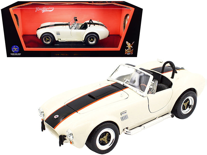 1964 Shelby Cobra 427 S/C Roadster Cream with Black and Orange Stripes 1/18 Diecast Model Car by Road Signature free shipping USA