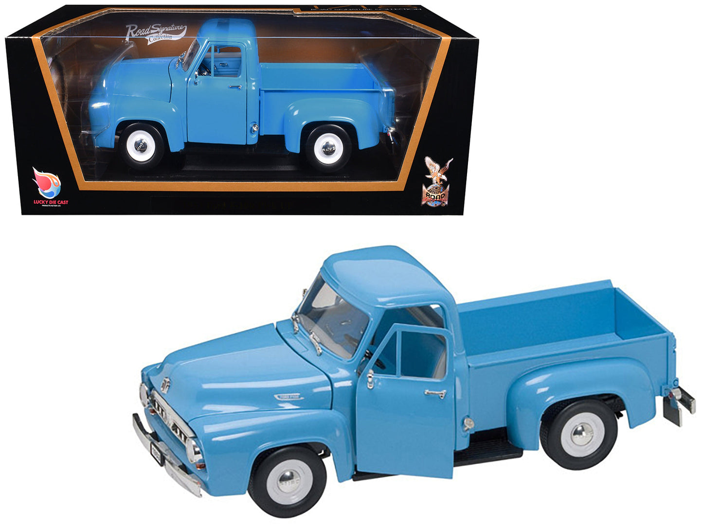 1953 Ford F-100 Pickup Truck Light Blue 1/18 Diecast Model Car by Road Signature free shipping USA
