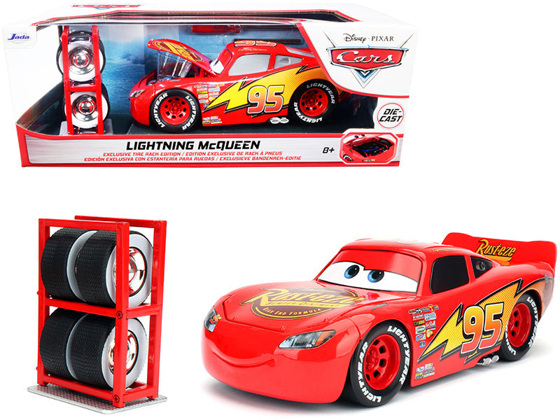 Lightning McQueen #95 Red with Extra Wheels Disney & Pixar "Cars" Movie "Hollywood Rides" Series Diecast Model Car by Jada free shipping USA