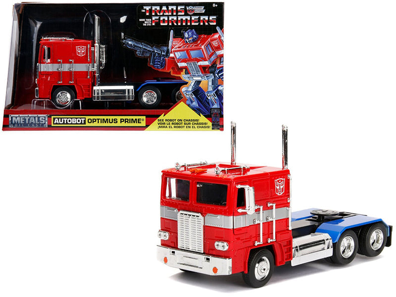 G1 Autobot Optimus Prime Truck Red with Robot on Chassis from "Transformers" TV Series "Hollywood Rides" Series 1/24 Diecast Model by Jada free shipping USA