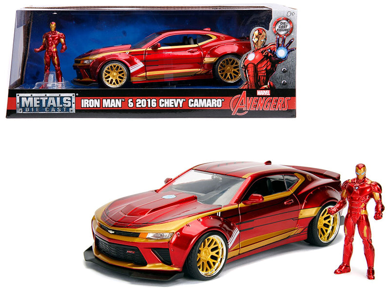 2016 Chevrolet Camaro with Iron Man Diecast Figure "Marvel" Series 1/24 Diecast Model Car by Jada free shipping USA