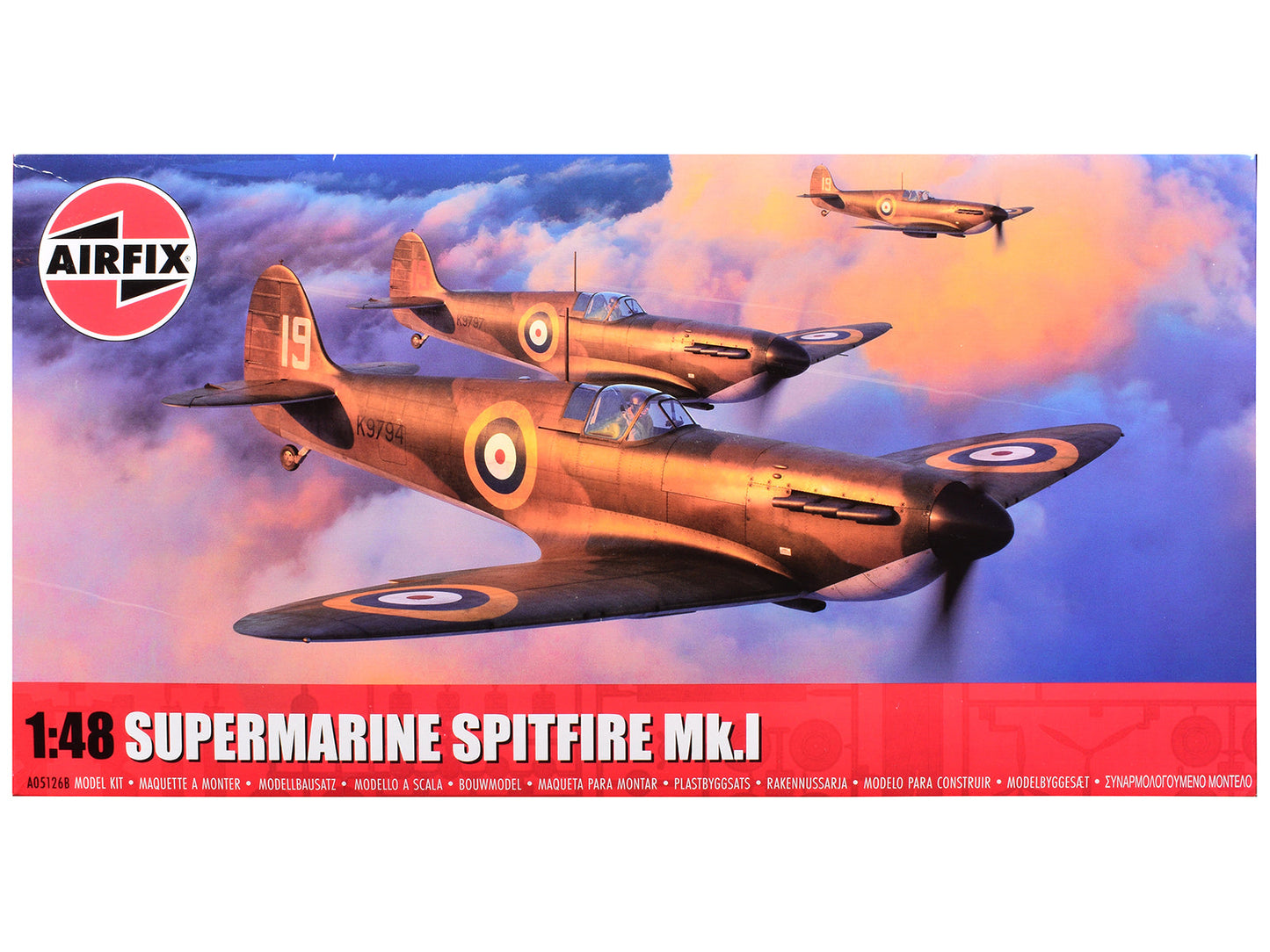 Level 2 Model Kit Supermarine Spitfire Mk.I Fighter Aircraft with 3 Scheme Options 1/48 Plastic Model Kit by Airfix free shipping USA