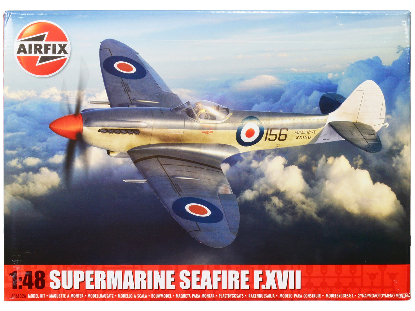 Level 3 Model Kit Supermarine Seafire F.XVII Fighter Aircraft with 3 Scheme Options 1/48 Plastic Model Kit by Airfix free shipping USA