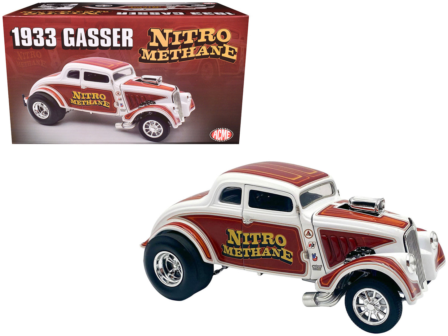 1933 Gasser "Nitro Methane" White and Brown Limited Edition to 348 pieces Worldwide 1/18 Diecast Model Car by ACME free shipping USA