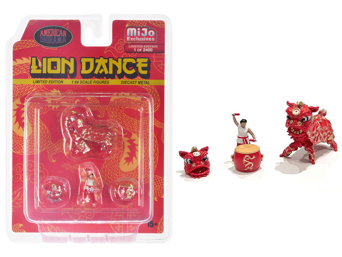 "Lion Dance" 4 piece Diecast Figure Set (1 Figures 1 Lion 2 Accessories) Limited Edition to 2400 pieces Worldwide for 1/64 Scale Models by American Diorama free shipping USA