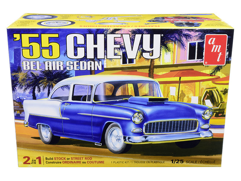 Skill 2 Model Kit 1955 Chevrolet Bel Air Sedan 2-in-1 Kit 1/25 Scale Model by AMT free shipping USA