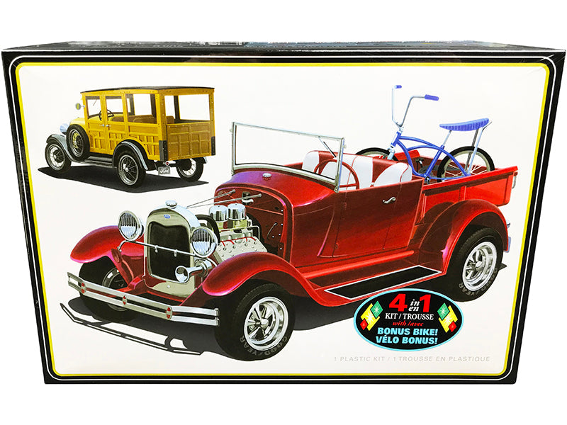 Skill 2 Model Kit 1929 Ford Woody Pickup 4-in-1 Kit with Bike 1/25 Scale Model by AMT free shipping USA