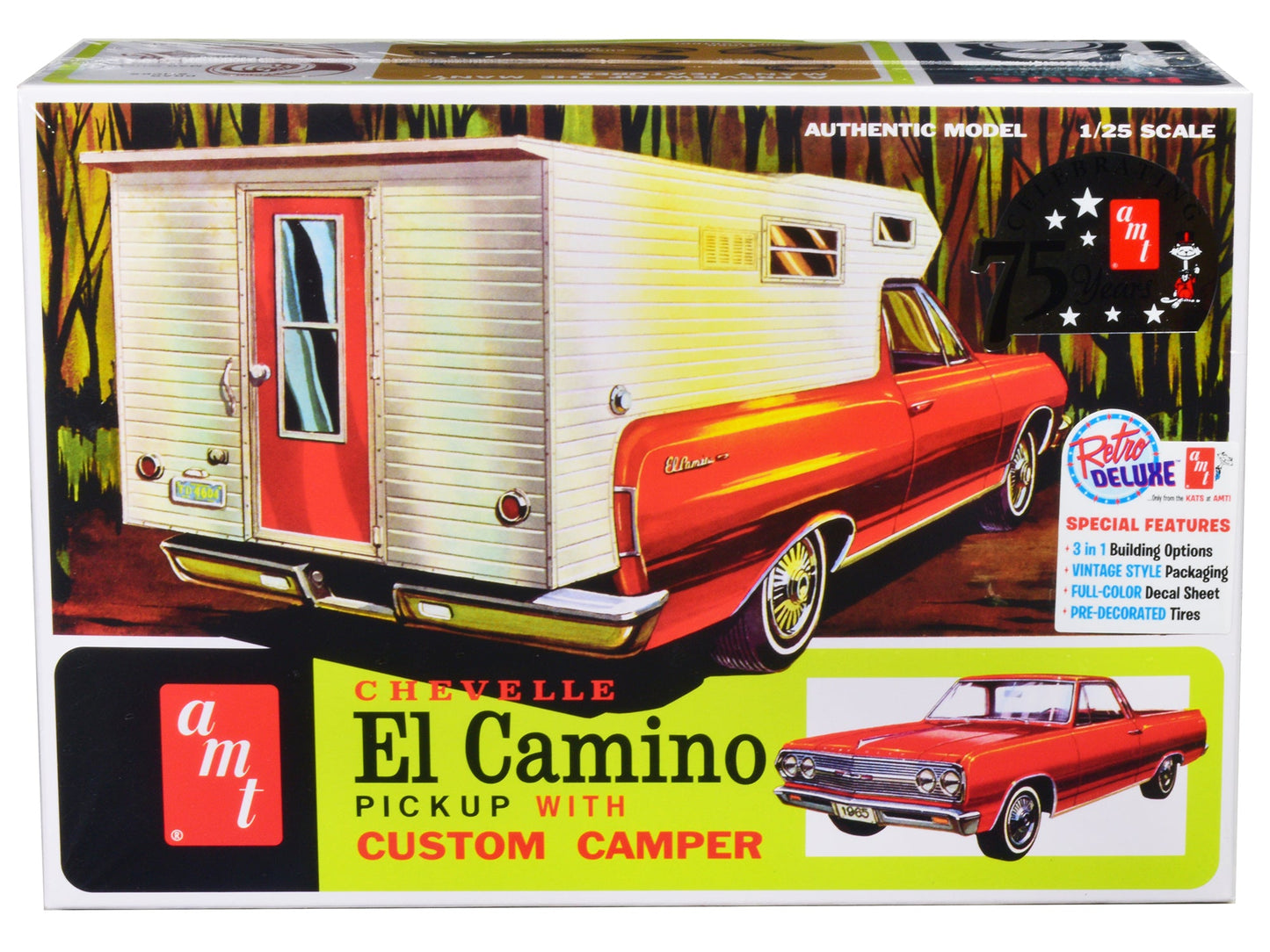 Skill 2 Model Kit 1965 Chevrolet El Camino with Camper 3-in-1 Kit 1/25 Scale Model by AMT free shipping USA