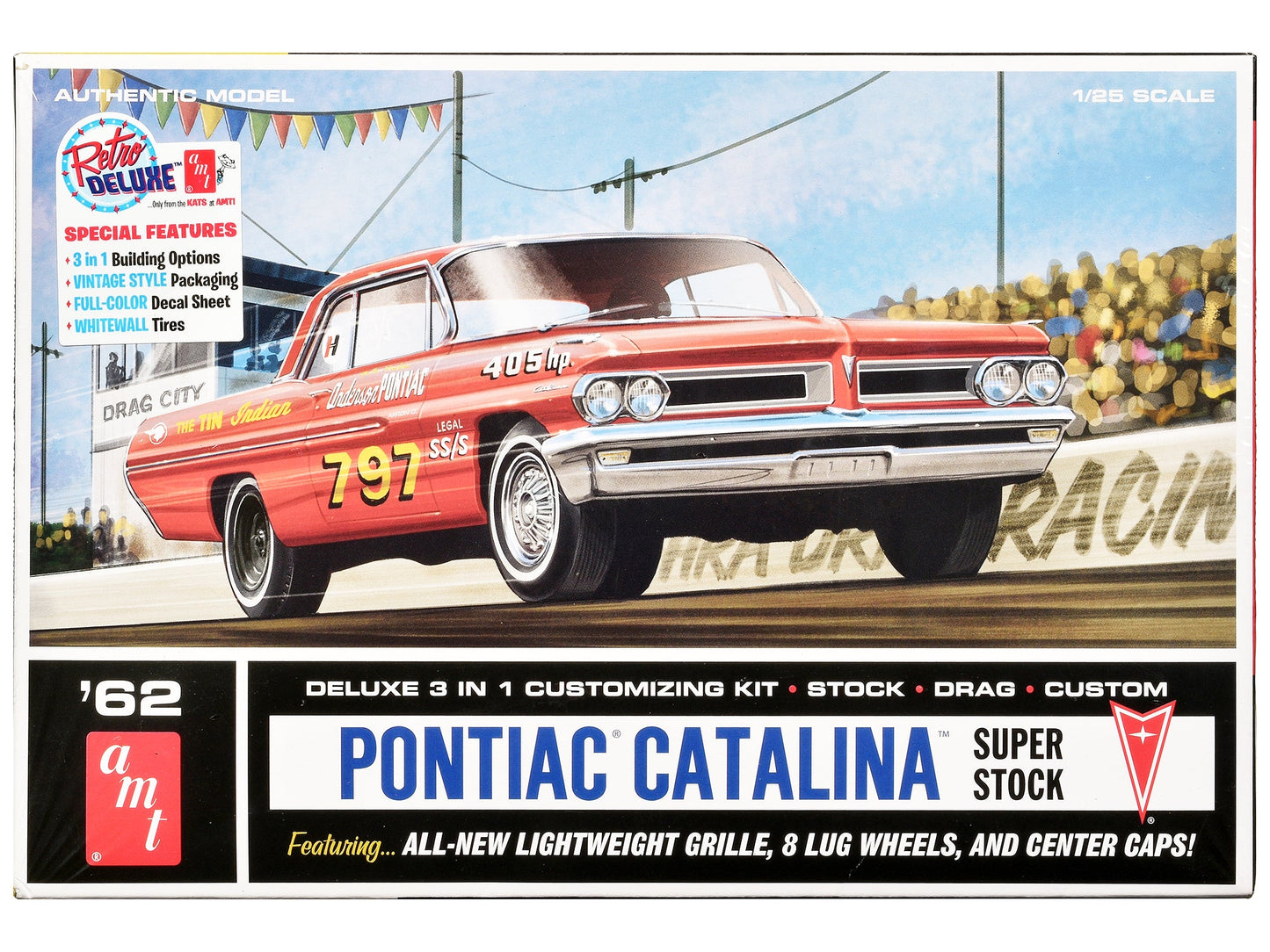 Skill 2 Model Kit 1962 Pontiac Catalina Super Stock 3-in-1 Kit 1/25 Scale Model by AMT free shipping USA