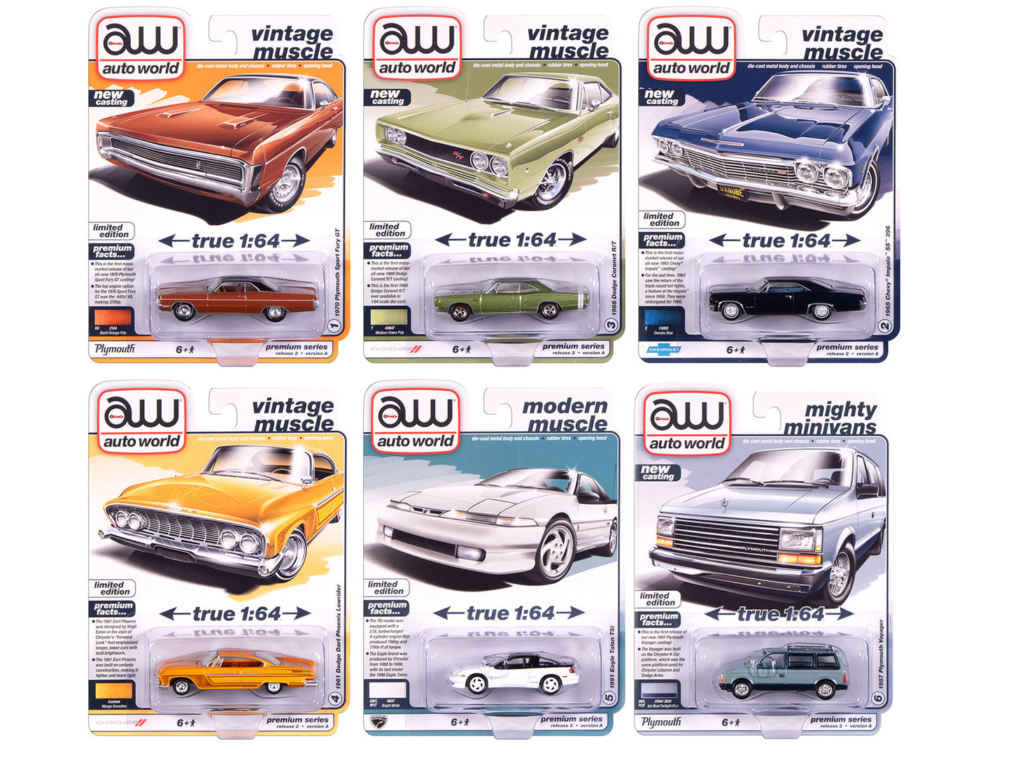 Auto World Premium 2025 Release 2 Set A of 6 pieces 1/64 Diecast Model Cars by Auto World free shipping USA